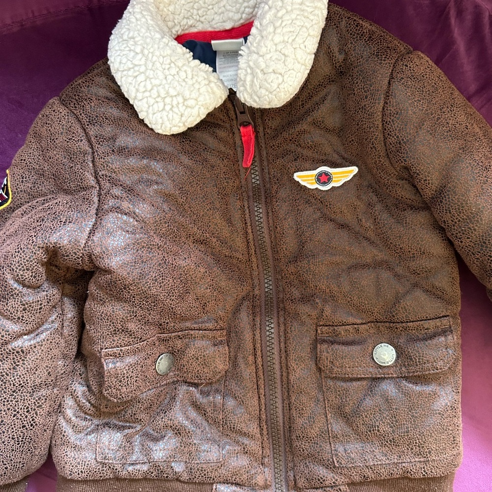Little Me Brown Aviator Jacket with Shearling Collar
